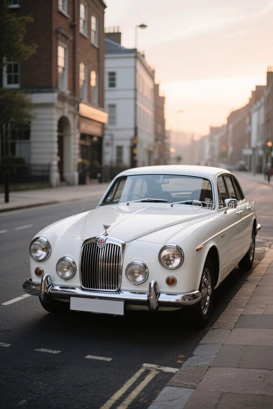 复古白色轿车城市街道