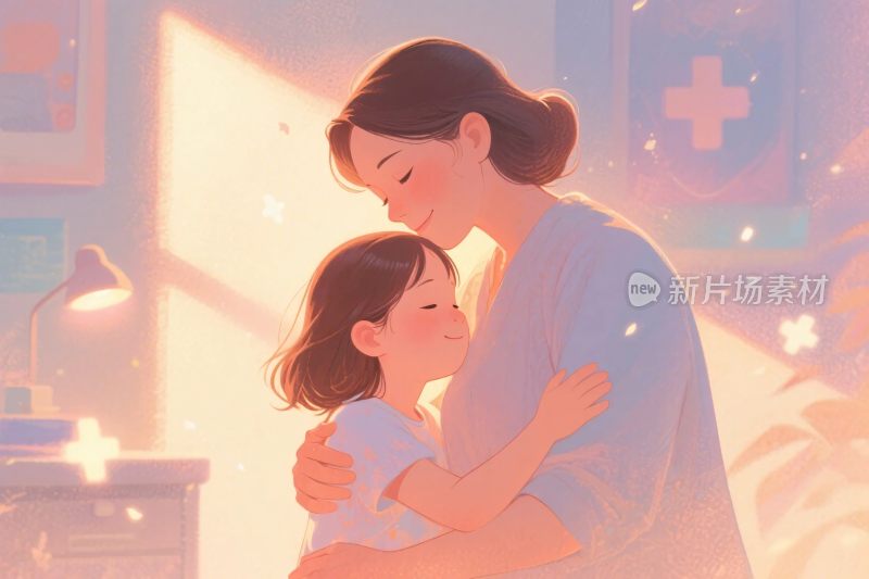 母女温情插画