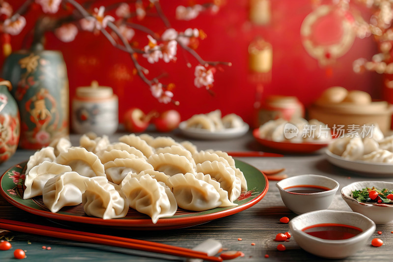 新年背景团圆饺子美食