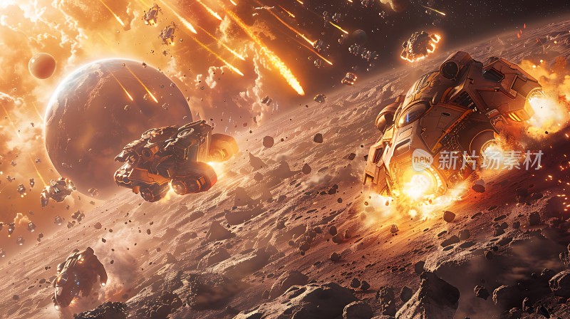 星际激战太空飞船与陨石碰撞