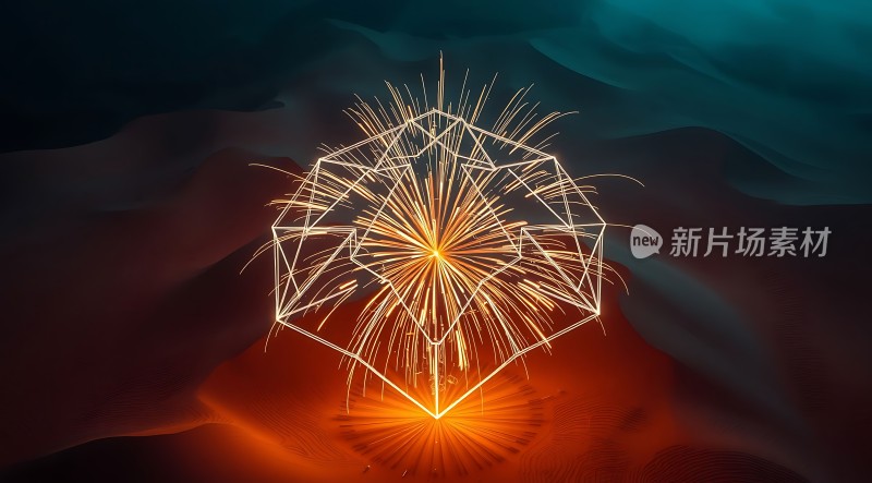 璀璨烟花绽放几何线条交织背景神秘深邃