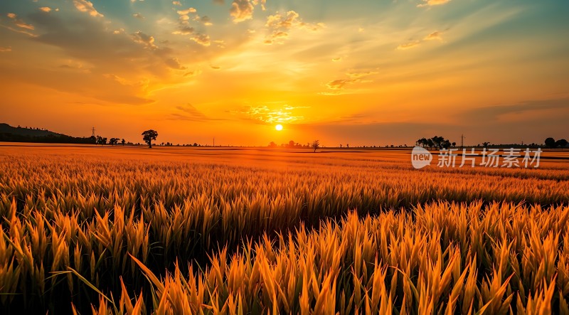 金色麦浪映夕阳