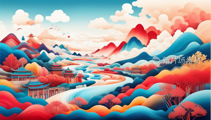 中国画山水画背景