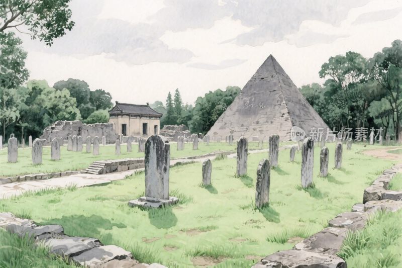 古遗迹石碑与金字塔