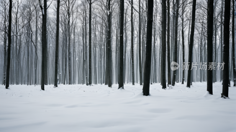 雪林中的树木地面上有雪风景图片