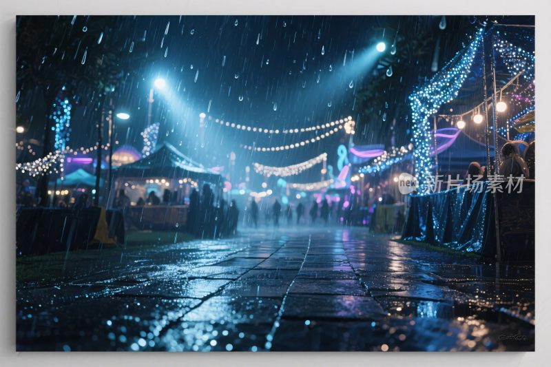 雨夜街头夜市场景