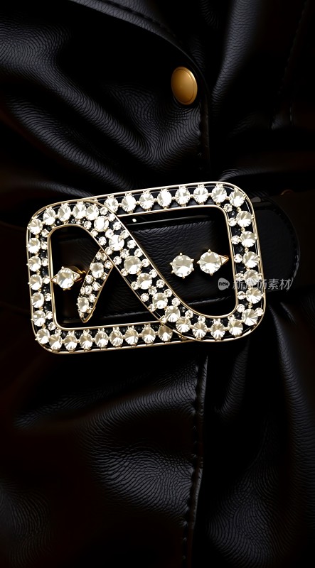 闪耀钻石扣饰黑皮衣