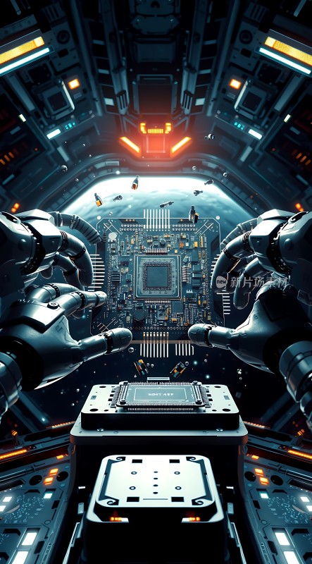 机械臂操作芯片未来科技感十足