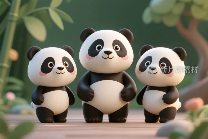 三只卡通熊猫插画