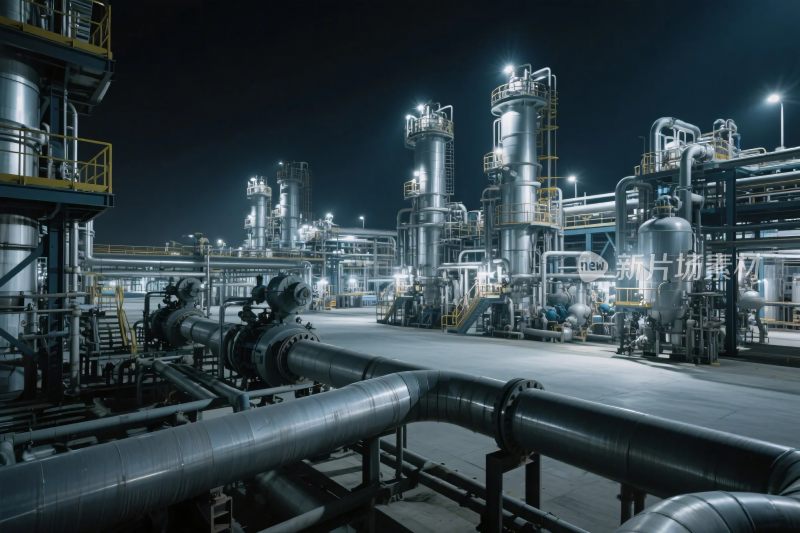 夜晚工业管道工厂场景
