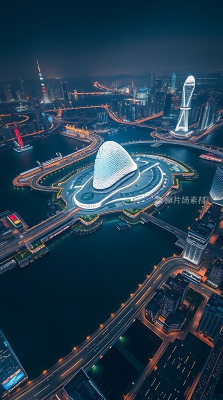 上海夜景东方明珠与未来之城