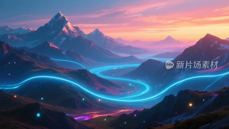 梦幻霓虹山间夜景