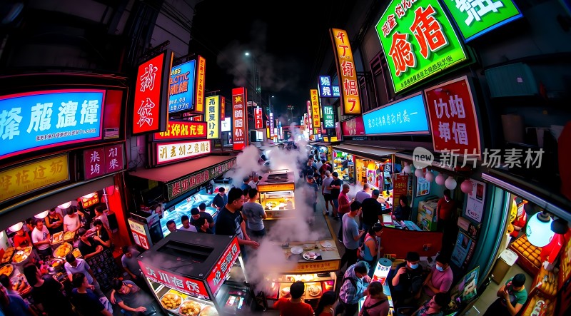 霓虹闪烁夜市繁华