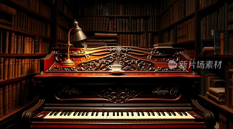 古董钢琴与书架的结合