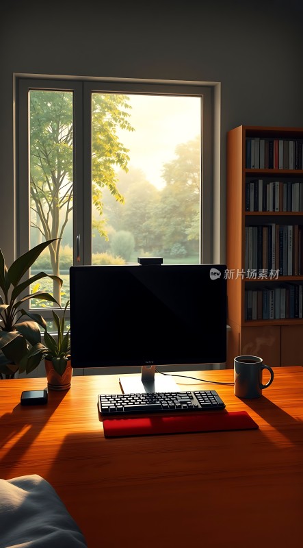 阳光洒满书桌绿意盎然映入眼帘