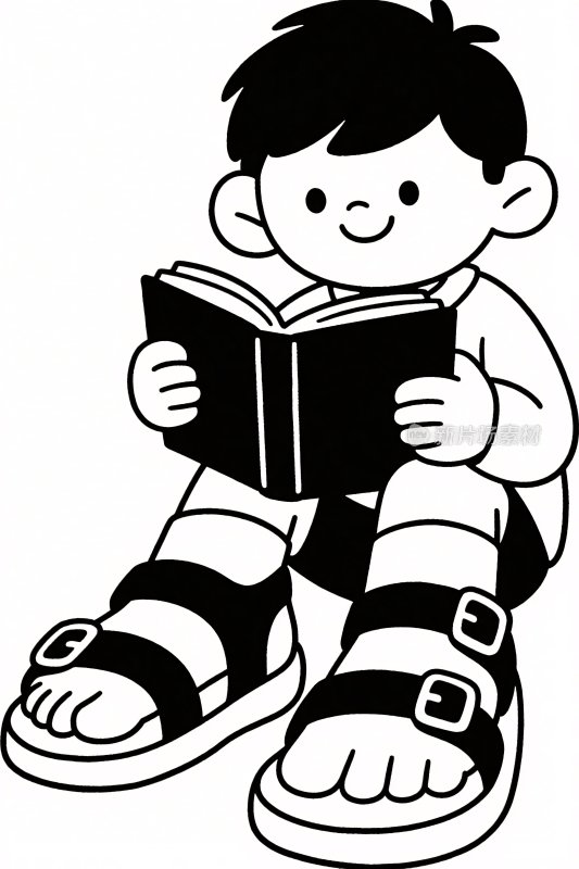 卡通孩童阅读插画