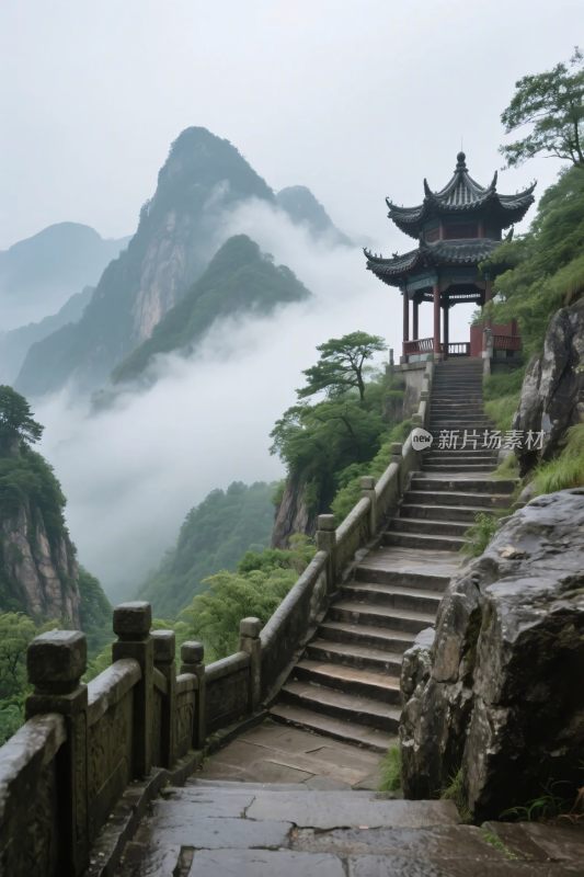 山水古亭风景图