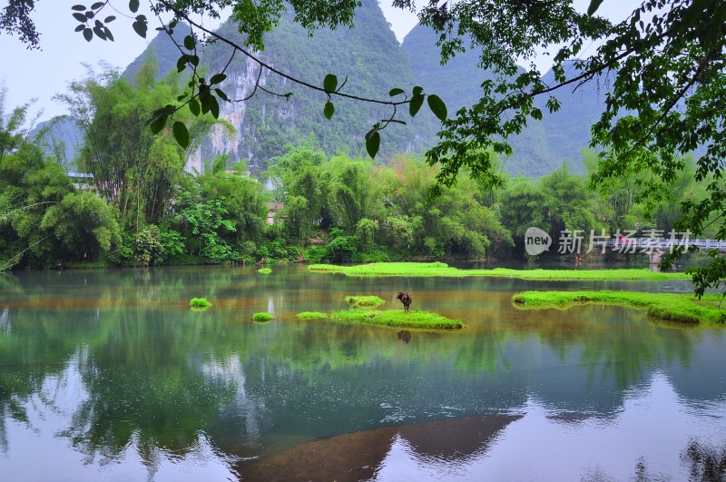 河池盘阳河山青冰秀倒影迷人小桥流水好风光