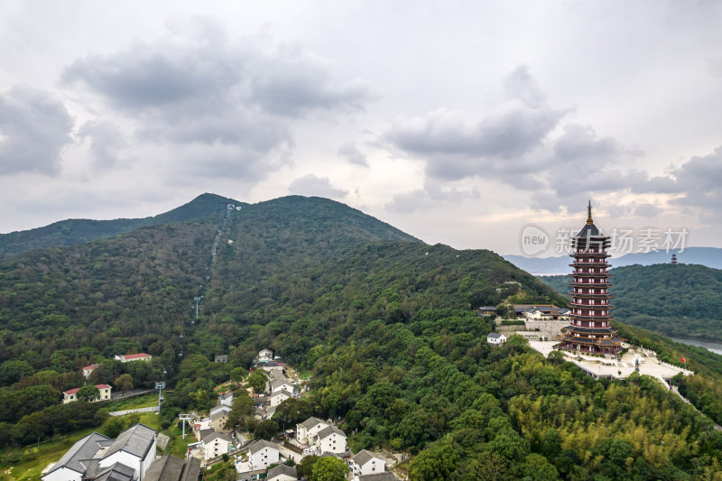 航拍浙江普陀山普门万佛宝塔