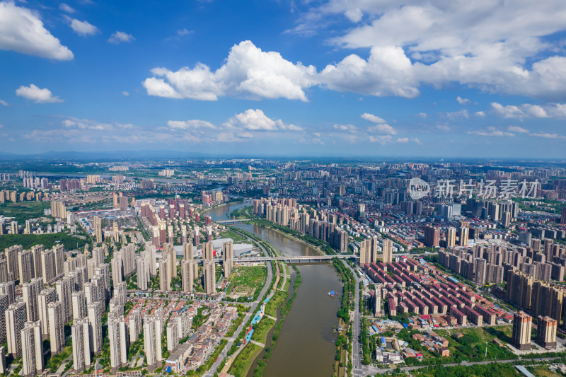 航拍衡阳蒸水城市天际线全景图