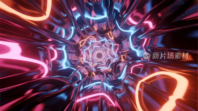 未来感霓虹光线隧道抽象画面