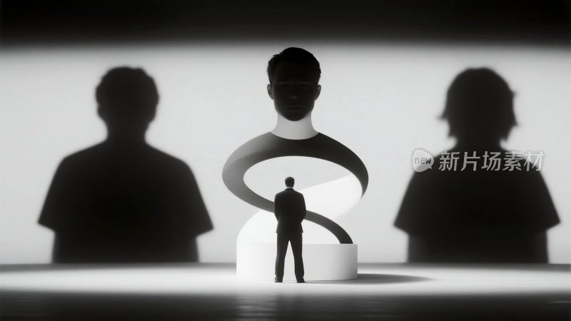 男人背对剪影雕塑沉思场景