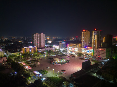 航拍河南周口五一文化广场夜景