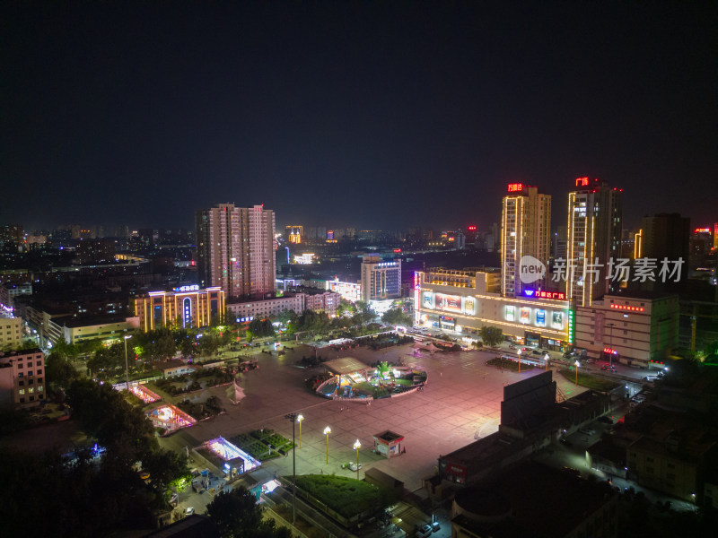 航拍河南周口五一文化广场夜景