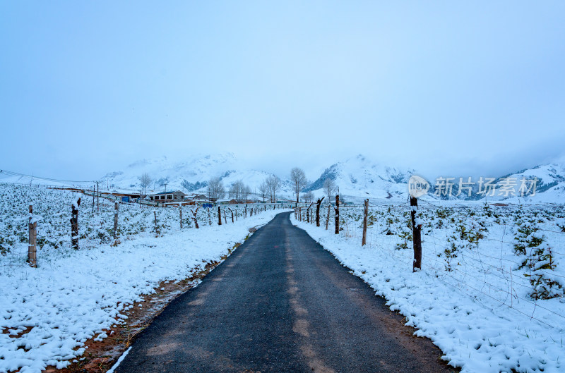 青海海北藏族自治州祁连卓尔山乡村公路雪景