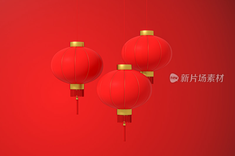 红色喜庆灯笼中国风背景 3D渲染