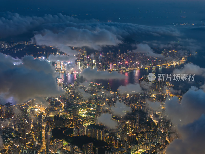 香港维多利亚港CBD中环夜景日出高空航拍