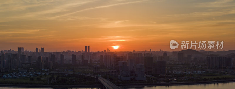 浙江省杭州市钱塘江两岸晨曦风光航拍