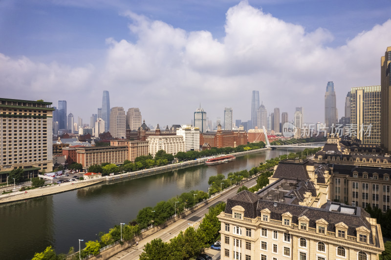 天津海河风景线城市天际线建筑风光航拍