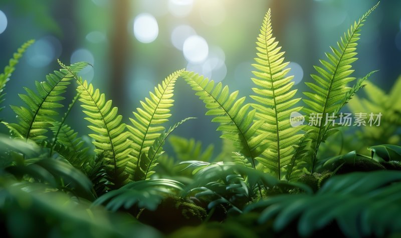 湿地森林沼泽绿色蕨类植物逆光背景