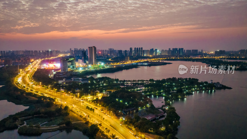 武汉金银湖与金山大道夜景