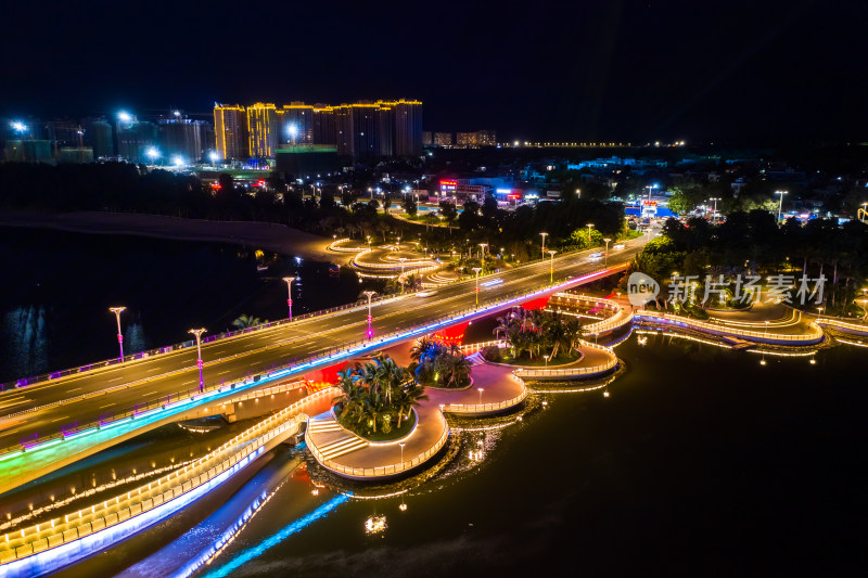 海南海花岛跨海大桥夜景航拍