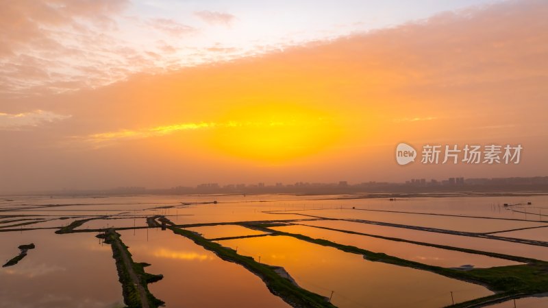 山西运盐池黄昏日落航拍，自然风景湖水