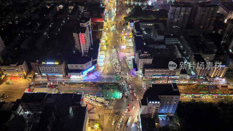 四川德阳城市夜景交通 航拍图