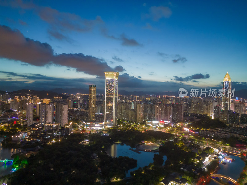 航拍浙江温州城市地标夜景