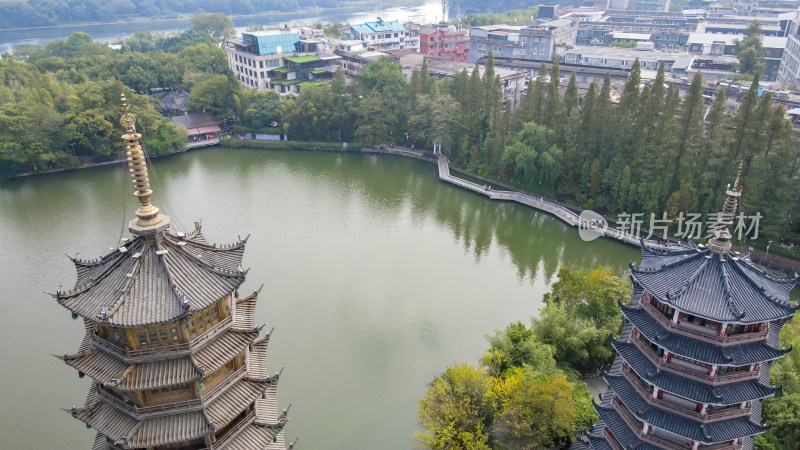 航拍广西桂林两江四湖5A景区日月双塔