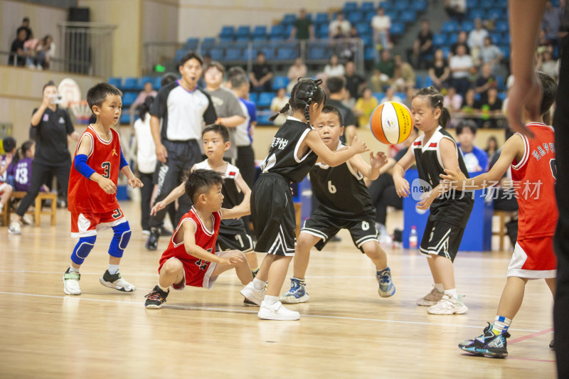 幼儿体育大会中的篮球对战