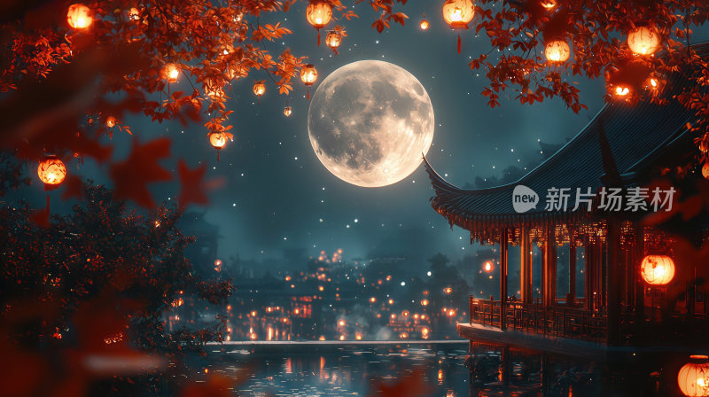 明月中秋节圆月月亮中国风古风月色唯美意境