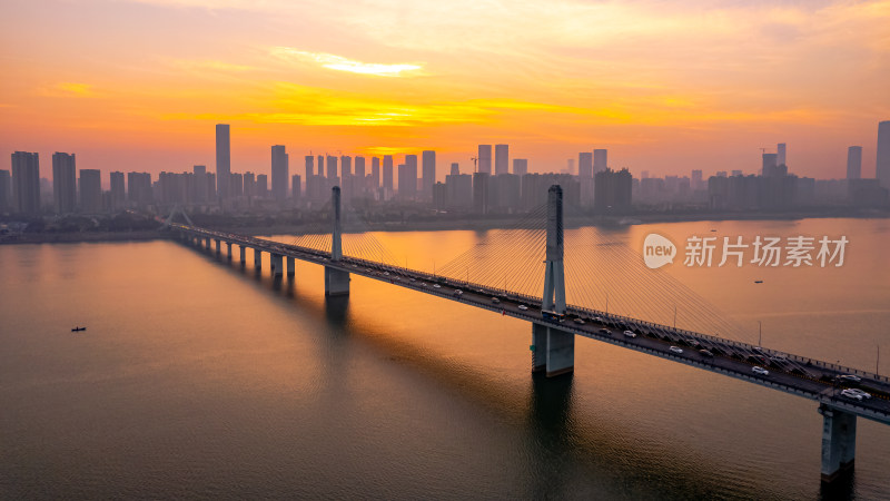 湖南长沙三汊矶大桥城市建筑风光