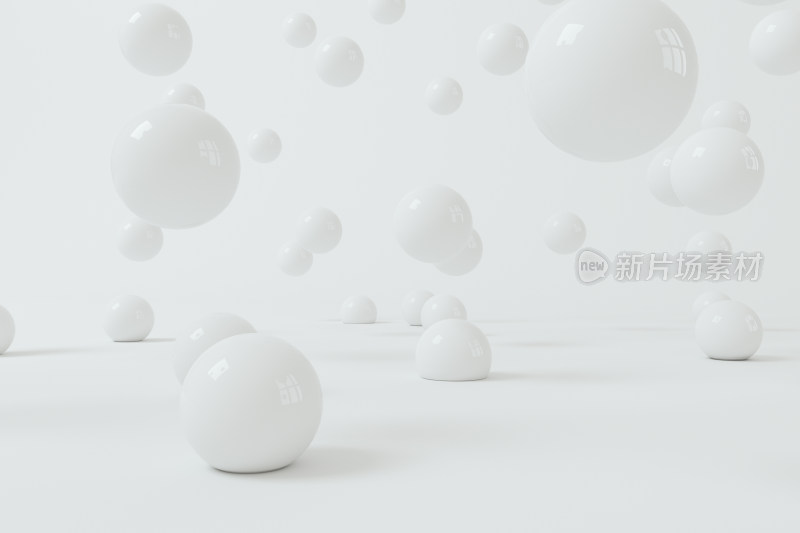 大量弹性的小球与白色背景 3D渲染