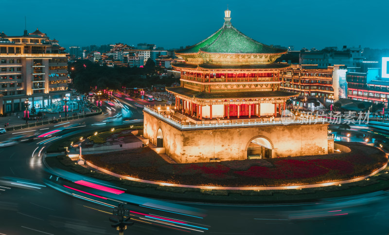 陕西西安钟楼夜景风光