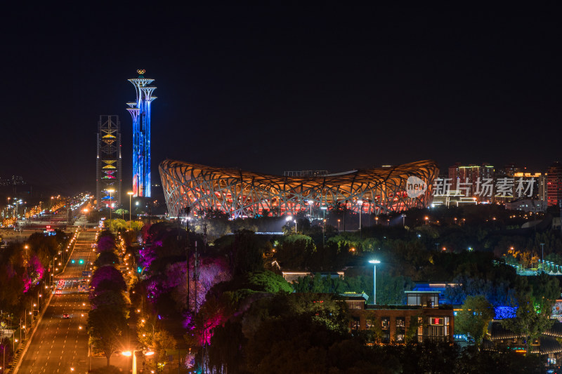 北京夜幕下的奥运地标 鸟巢的独特夜景