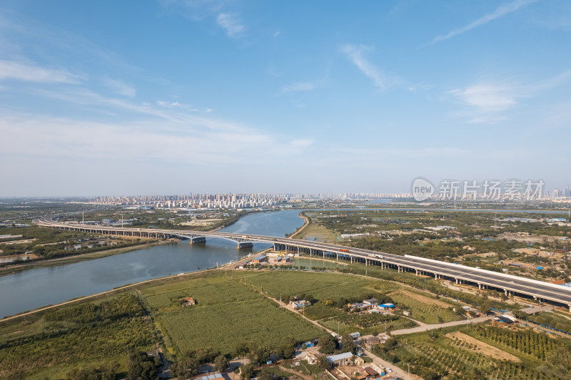 天津海河滨海大桥道路交通城市风光航拍