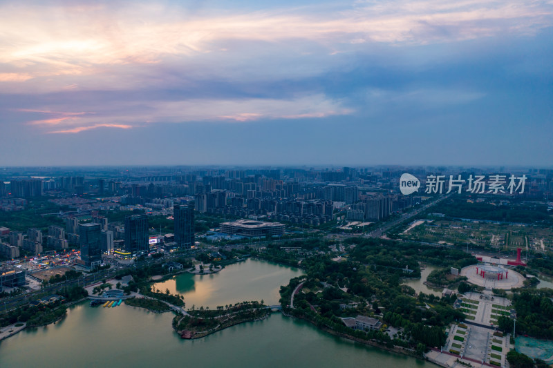 河南商丘城市晚霞大景航拍图