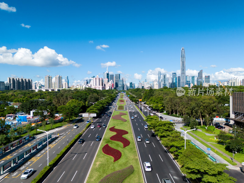 城市道路与高楼全景