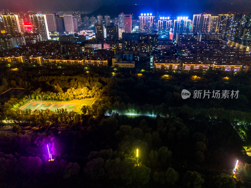 宝鸡渭河同盟大桥夜景航拍图